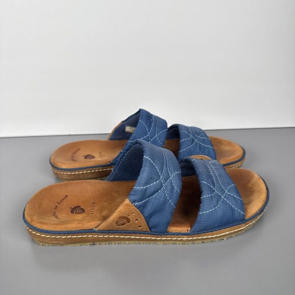 ACORN Comfort On Earth Soft Fabric‎ & Leather Double Strap Slide Sandals Size W6 - Picture 1 of 12